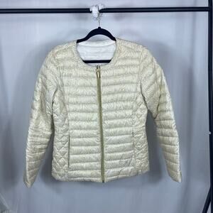 Lilly Pulitzer reversible puffer JACKET zebra print white gold poly/down fill S